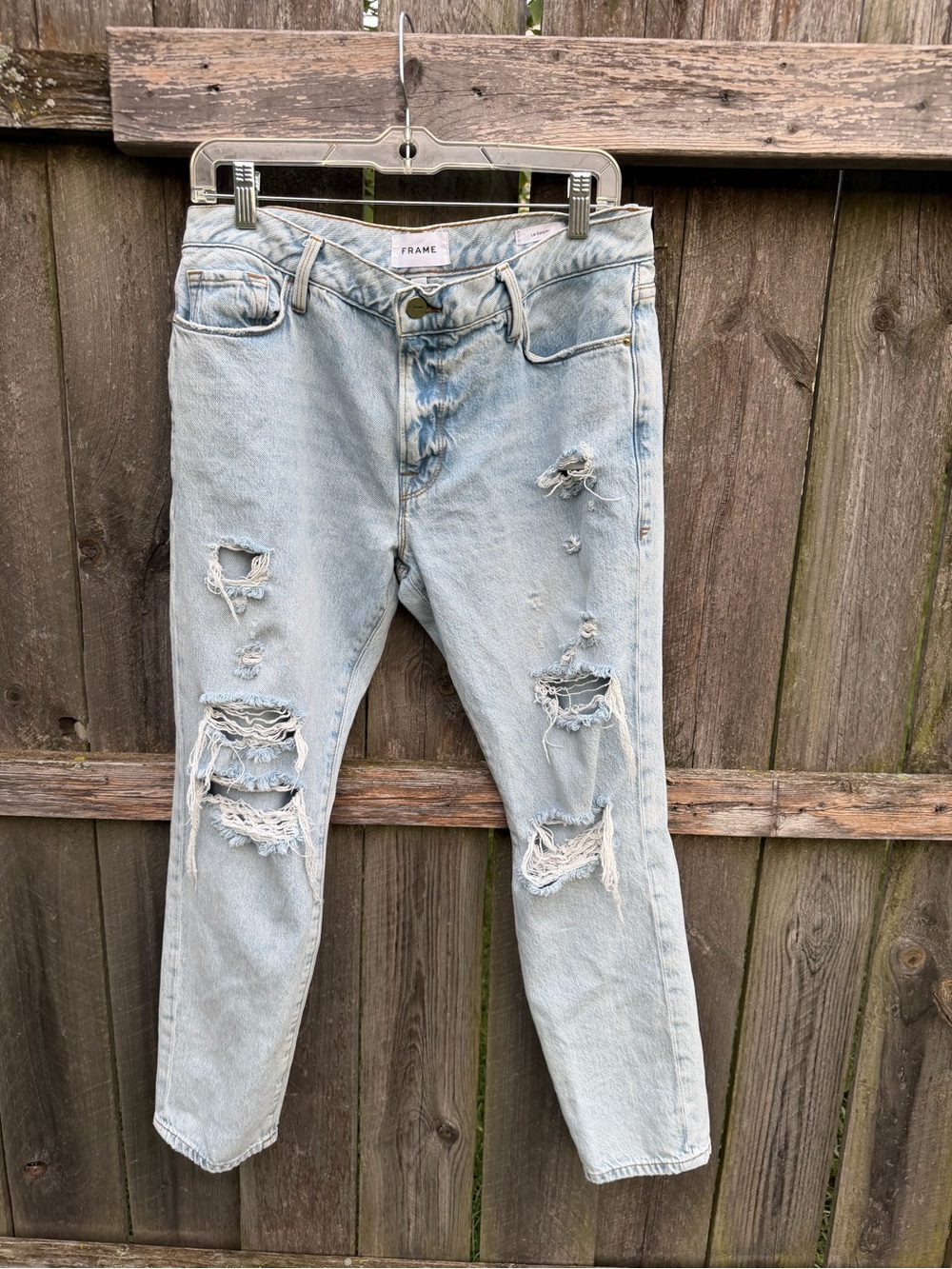 Frame Denim Light Wash Distressed Le Garçon Jean Size 29